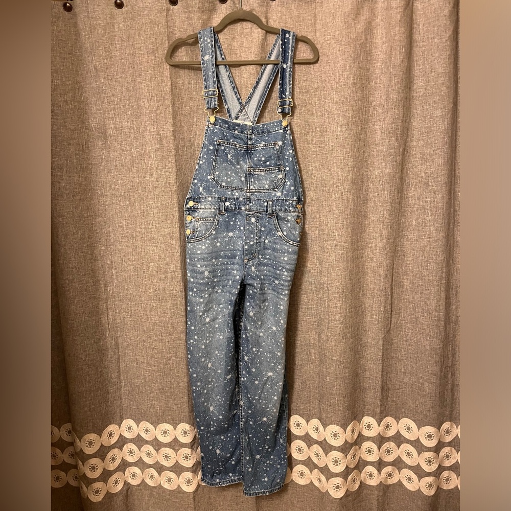 Free People Ziggy Bleach Splatter Overalls Size Small